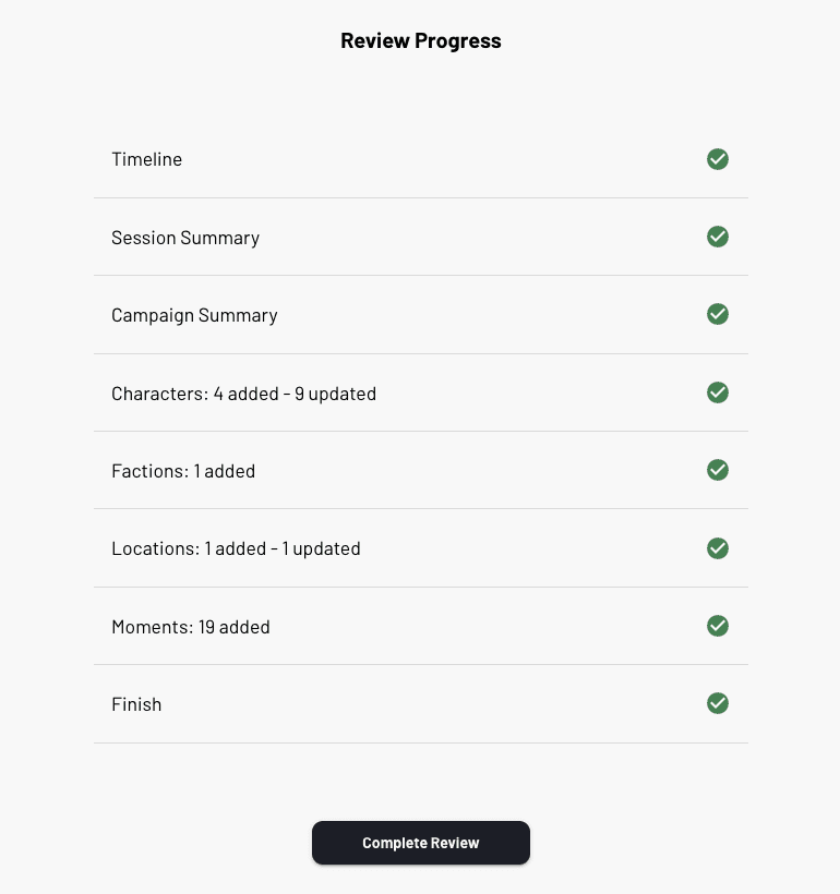 Session recap UI example from Archivist AI TTRPG tool