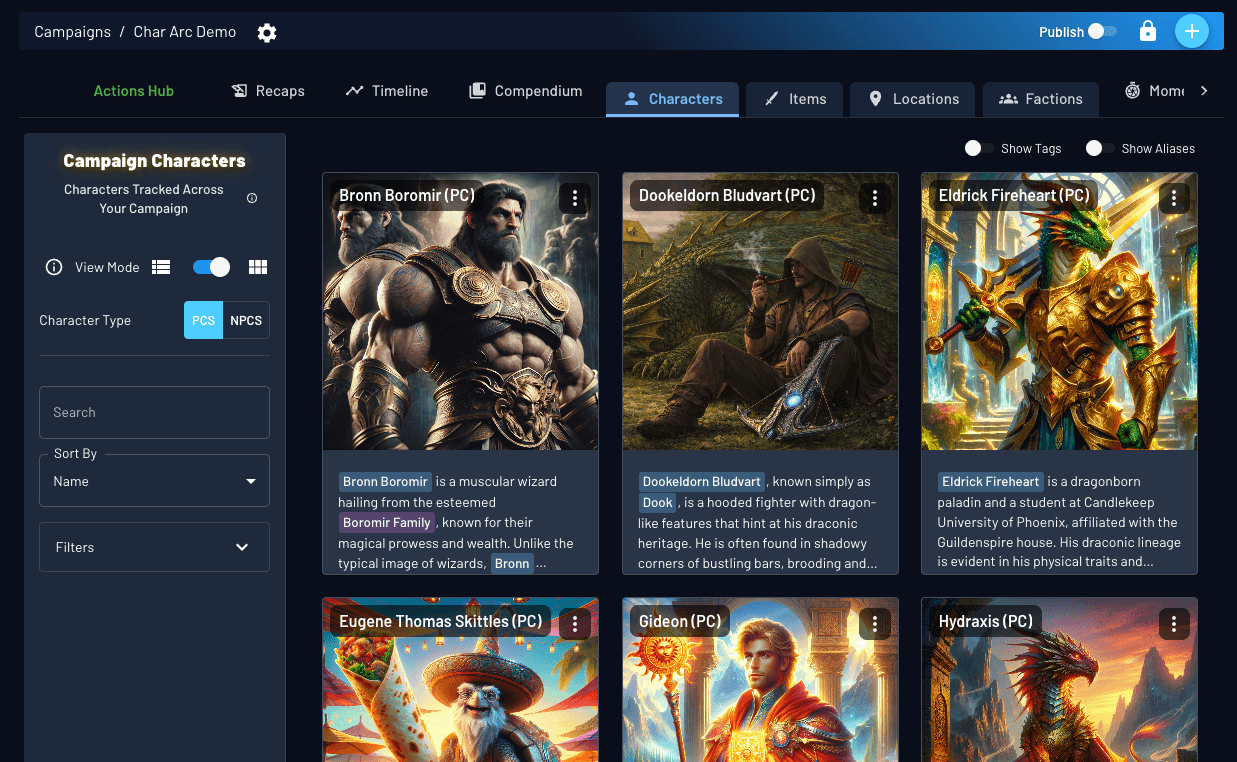 Compendium Category Pages showing card view for managing entities at scale